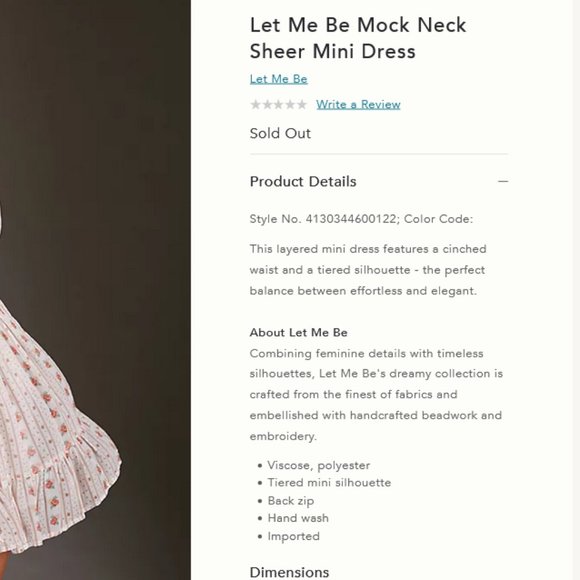 Anthropologie XL NWT Let Me Be Mock Neck Sheer Mini Dress - Picture 8 of 9
